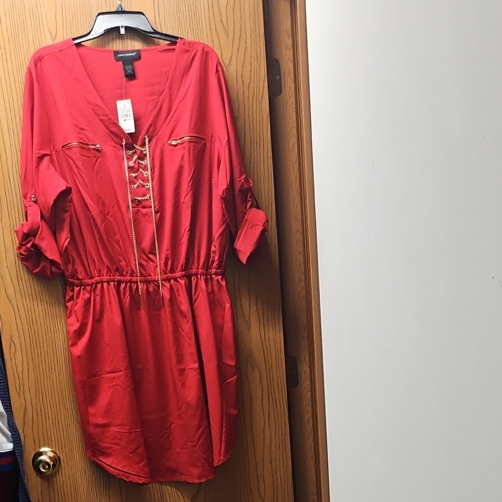 Ashley Stewart Tango Red Lace-Up Drawstring Dress